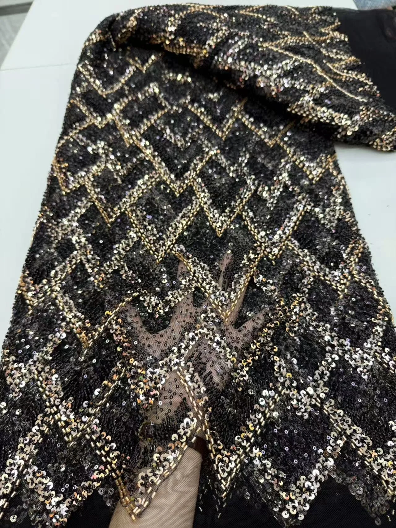 

African Nigerian 2025 Sequins Embroidery Tulle Lace Fabric High Quality Beads Stone Prom Dresses Sewing Guipure 5 Yards