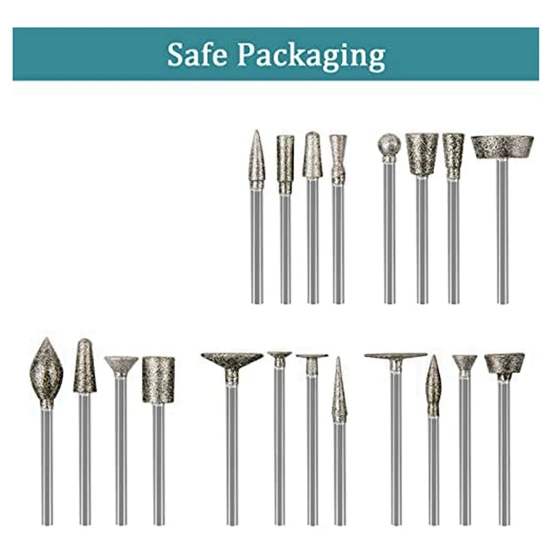 Stone Carving Set Diamond Burr Bits,40PCS Polishing Kits Rotary Tools Accessories With 1/8 Inch Shank For Carving