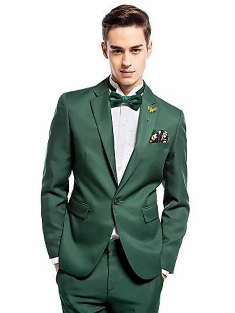 

2 Pieces Dark Gr een Suit for Men Slim Fit Wedding Groom Tuxedo Groomsmen Suits Fashion Smoking Costume Homme Blazer with Pants