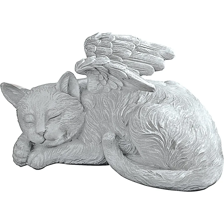 

QL6080 Cat Angel Pet Memorial Grave Marker Tribute Statue 10 Inches Wide 5 Inches Deep 5 Inches High Antique Stone Finish