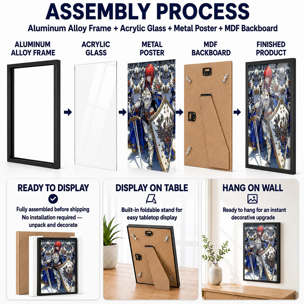Anime Knight With Sword And Shield Framed Aluminum Metal Poster Customized Hero Tribute Wall Art Ideal For Players In Game Room