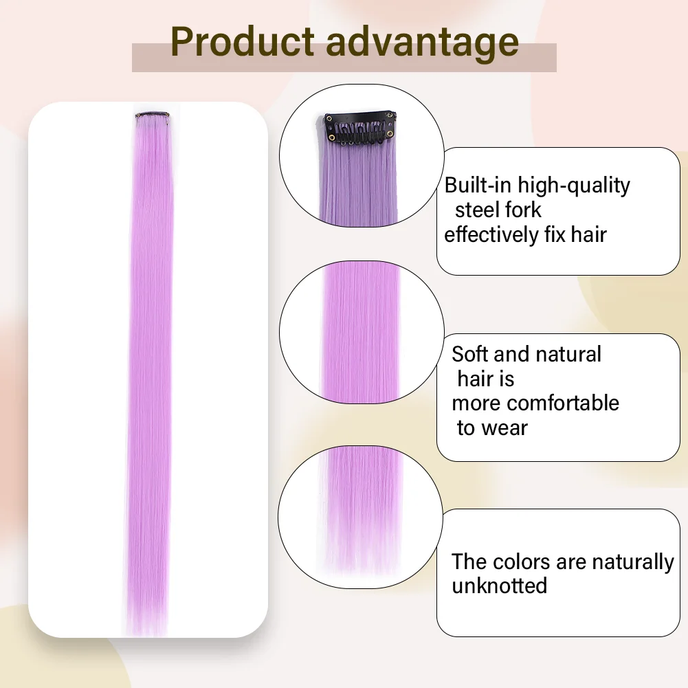 10PCS/Pack Colored Party Highlights Clip in Hair Extensions for Girls 22 Inches Omber colors Straight Hair Synthetic Hairpieces