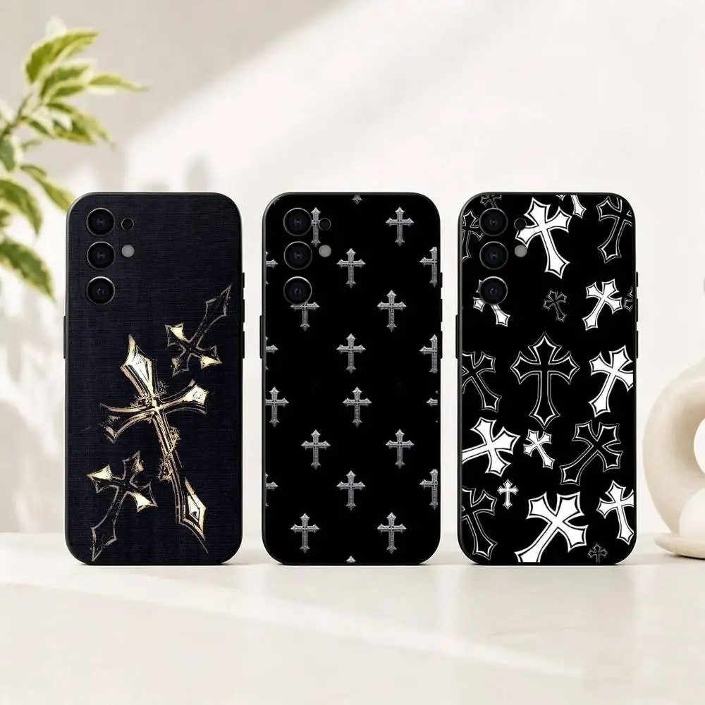 Gothic Spike Cross Graphic Phone Case For Samsung S25,S24,S21,S22,S23,S30,Ultra,S20,Plus,Fe,Soft Silicone Black Cover