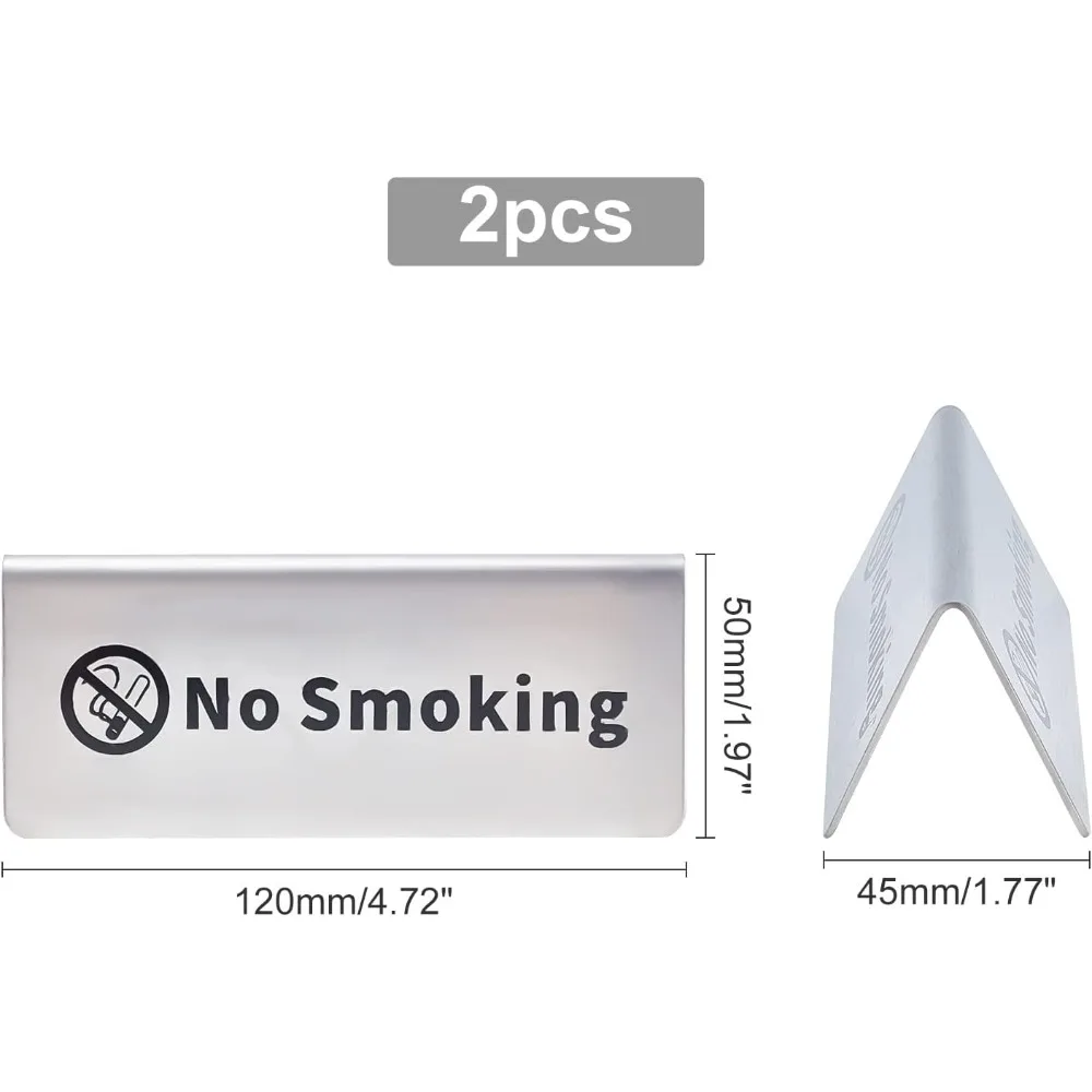 2 Pcs Stainless Steel No Smoking Table Sign, Reservation Signage Board Warning Sign No Smoking Sign Card Hotel Office Non