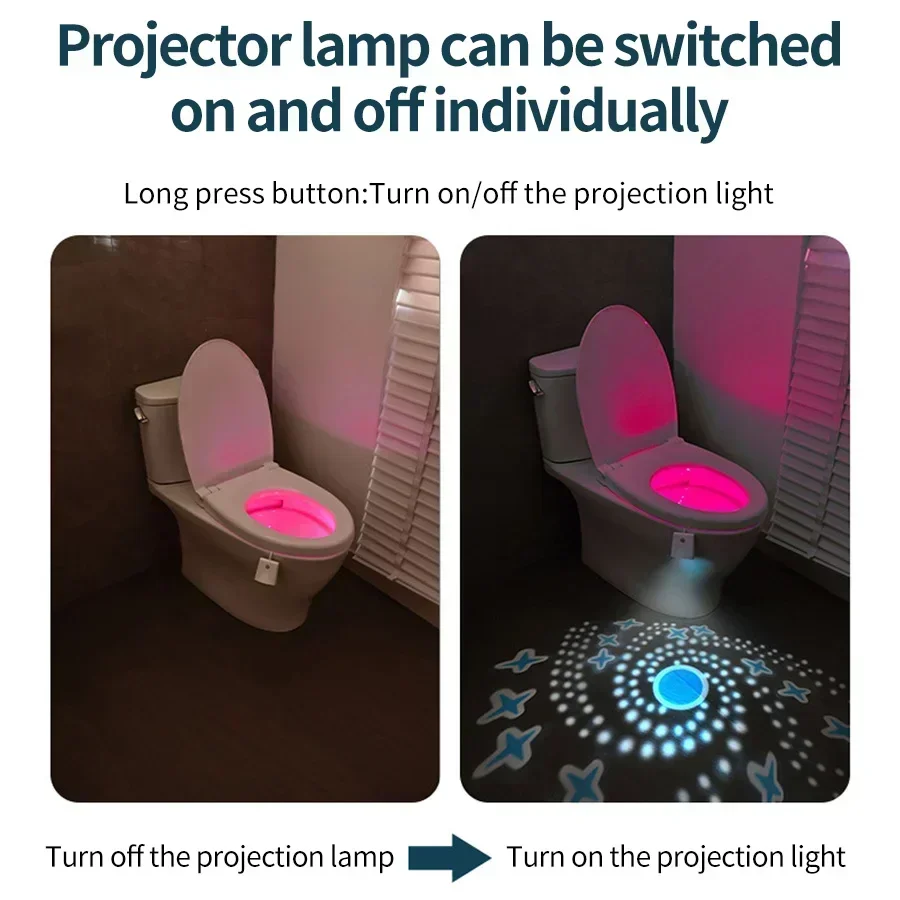 Motion Sensor RGB Toilet Light Color Adjustable with Star Projector Light Waterproof Durable Bathroom Toilet Bowl WC Backlight