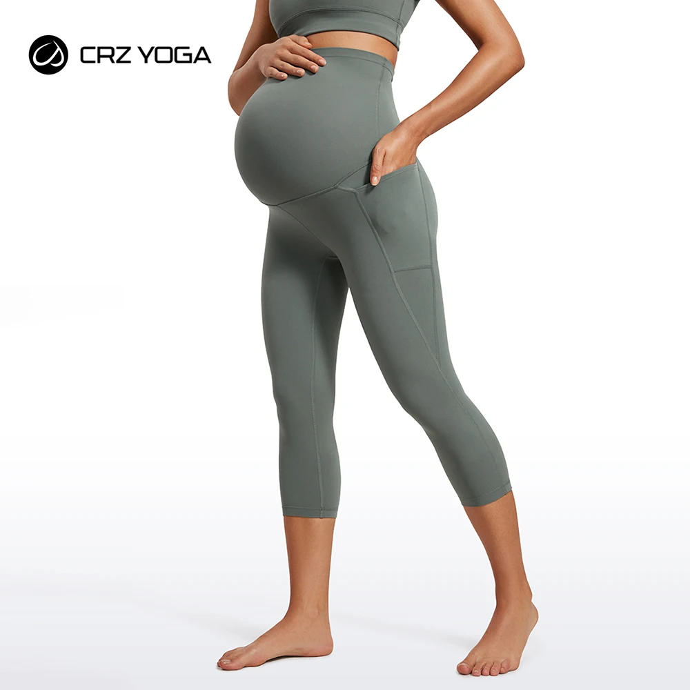 Crz Yoga Dames Boterluxe Zwangerschaps Caprilegging Met Zakken 21 " - Workout Actieve Yoga Zacht Over De Buik Crop Broek