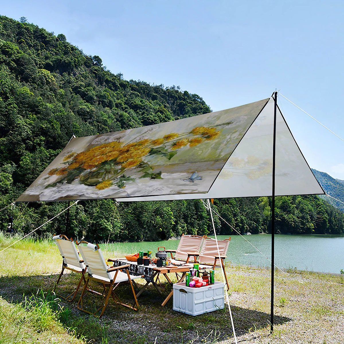 Oil Painting Flowers Sunshade Canopy For Friend,Waterproof  UV Resistant Lightweight Portable Tent For Beach Party,Picnic,Travel