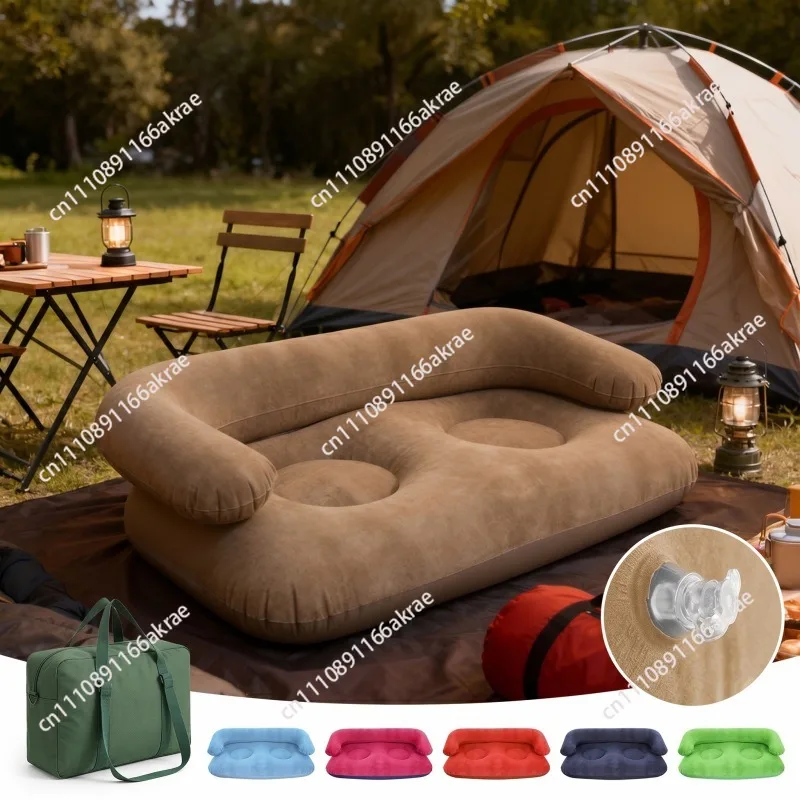 Outdoor lazy inflatable sofa casual double pvc with armrest flocking inflatable pad lazy sofa camping