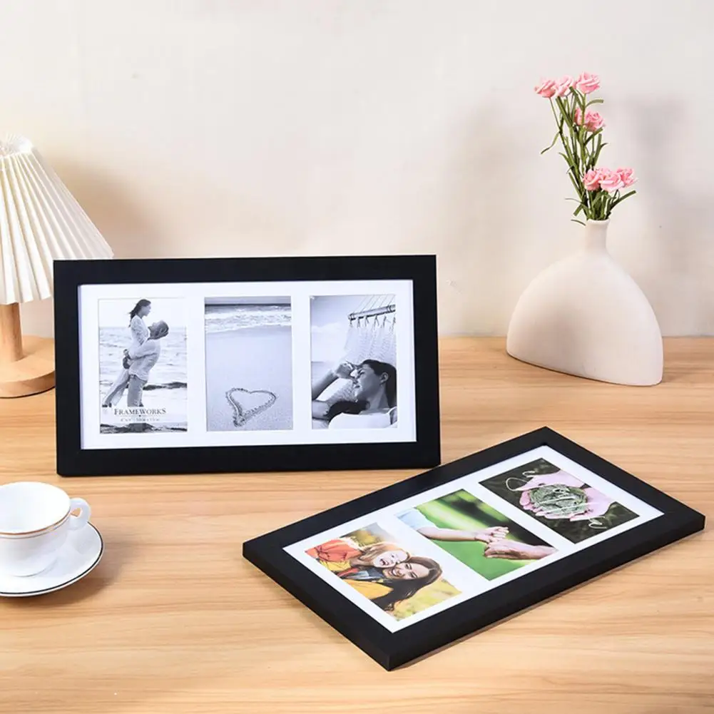 Multi-opening Photo Frame Rustic Wooden Photo Frame with 3 Openings for Home Office Decor Wall Mount or Desktop Display