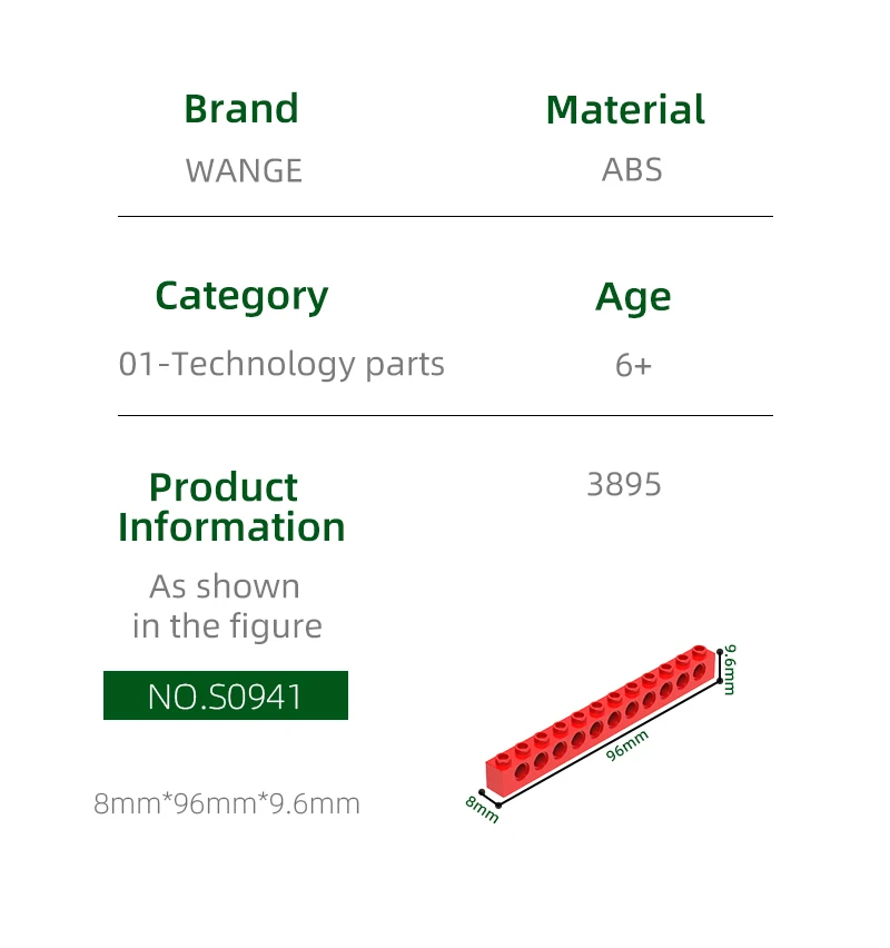 Wange Long Beam Model Block, Moc Color Acessórios, compatível com tijolo, DIY Brinquedos para crianças, 11x12 buracos, No.3895, 23pcs por lote