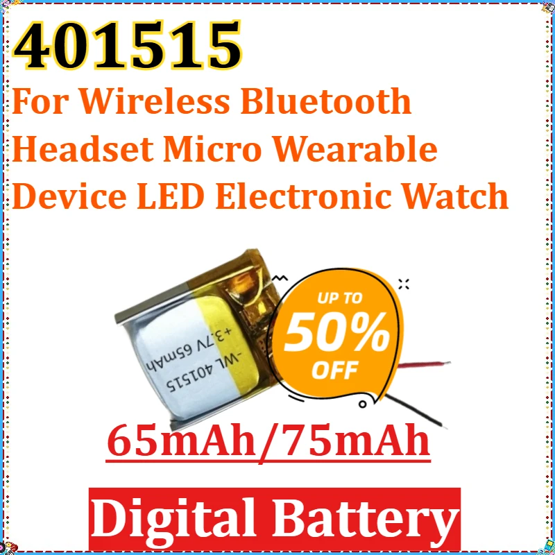 

For Wireless Bluetooth Headset Micro Wearable Device LED Electronic Watch 65/75mAh 401515 Rechargeable Polymer Lithium Battery