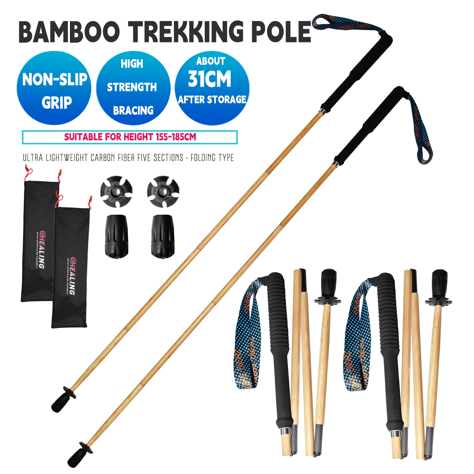 Carbon Fiber Trekking Poles - Lightweight Adjustable Hiking Sticks For Mountain Climbing | Factory Direct Sale