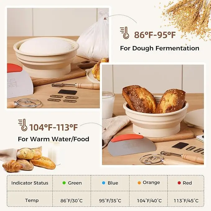 Heated sourdough bread fermentation basket set, electric constant temperature silicone batter bowl, sourdough bread