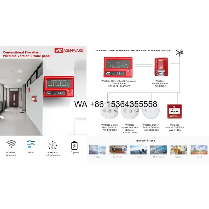 Wmwmnu for Asenware Wireless 4 Zone Conventional Fire Alarm Control Panel with LoRa Wireless Connection