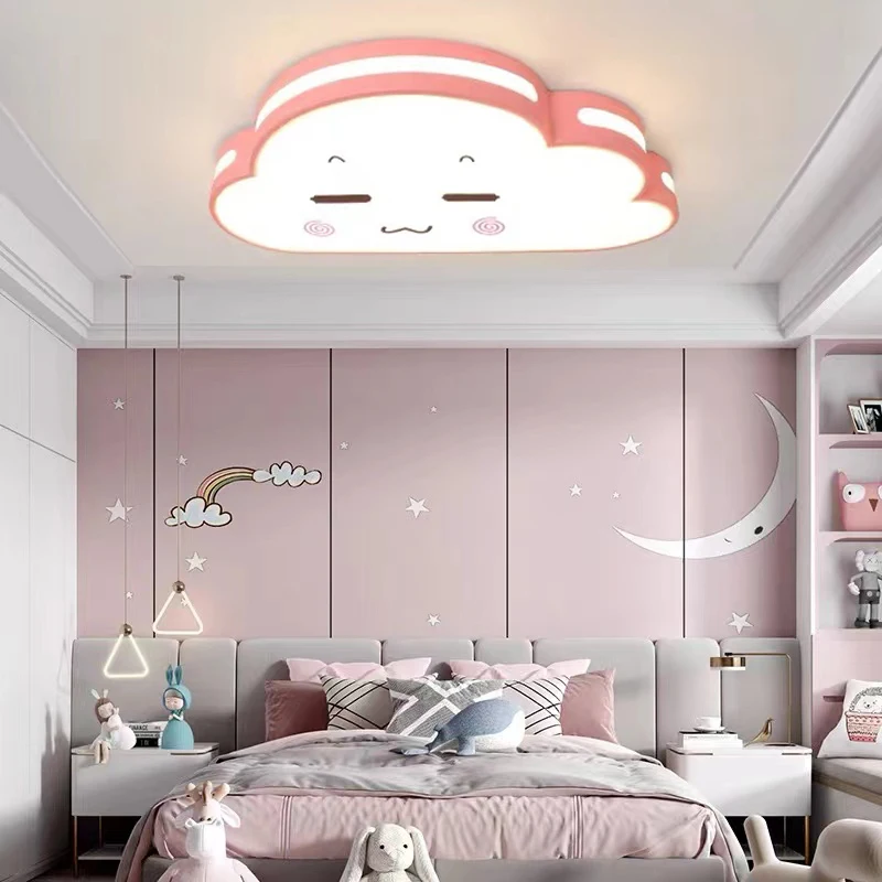 

Kawaii LED Cloud Ceiling Light Children Baby Girls Bedroom Decor Pink Cute Smile Face Cartoon Chandelier Kids Room Ceiling Lamp