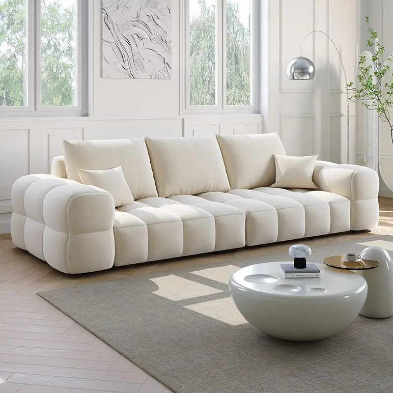 French cream wind puff marshmallow living room fabric sofa modern simple small apartment piano key