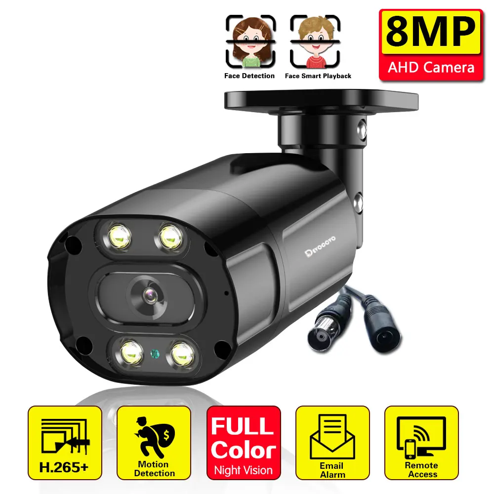 Full Color Night Vision 4K AHD Security Surveillance Camera Outdoor Waterproof Face Detection 5MP CCTV Analog Bullet Camera 8MP