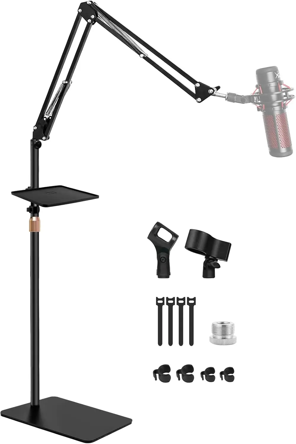 

Heavy-Duty Microphone Stand with Weighted Base, Boom Arm, Accessory Tray, Clip Holder, and Cable Management