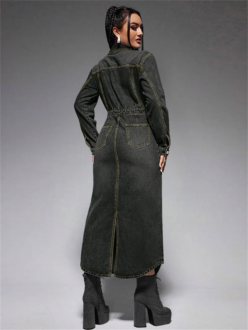 Streetwear Denim Dress Spring Clothes Women 2025 Turn Down Collar Boutton Up Jean Dresses Female Vintage Cowboy Dress Vestidos