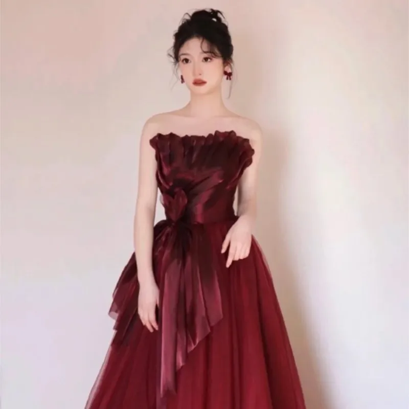 Tube Top Toast Dress Wedding Clothes Sense New Burgundy Engagement Female Light Luxury Minority