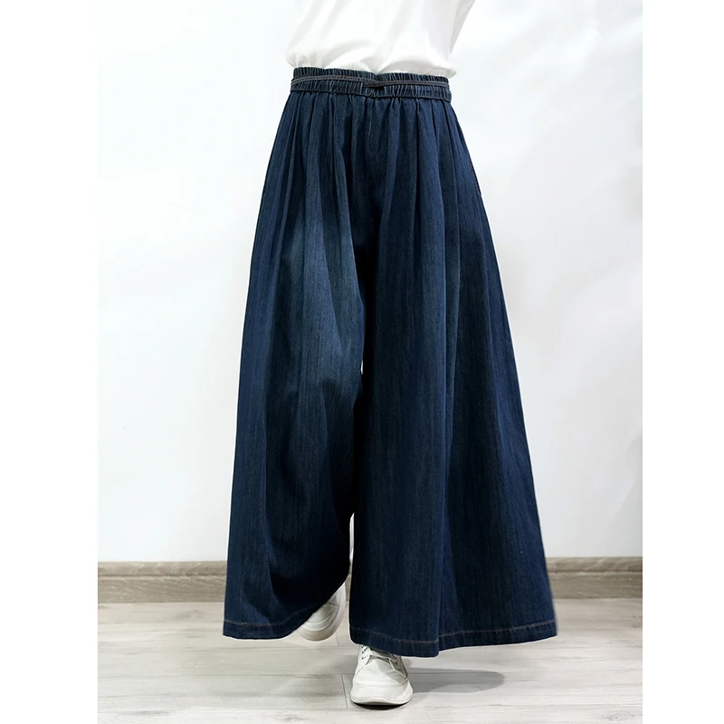 

25 New Arrival Spring & Autumn Women High-quality Cotton Denim Ankle-length Pants Jeans Elastic Waist Loose Wide Leg Jeans Y149