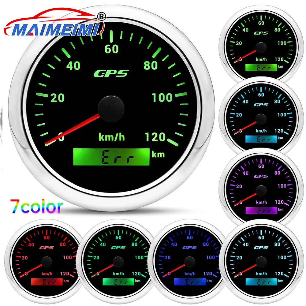 

85MM GPS Speedometer Gauge 7 Color LED Backlight Speed Gauge 30-200KMH Digital pointer With GPS Antenna