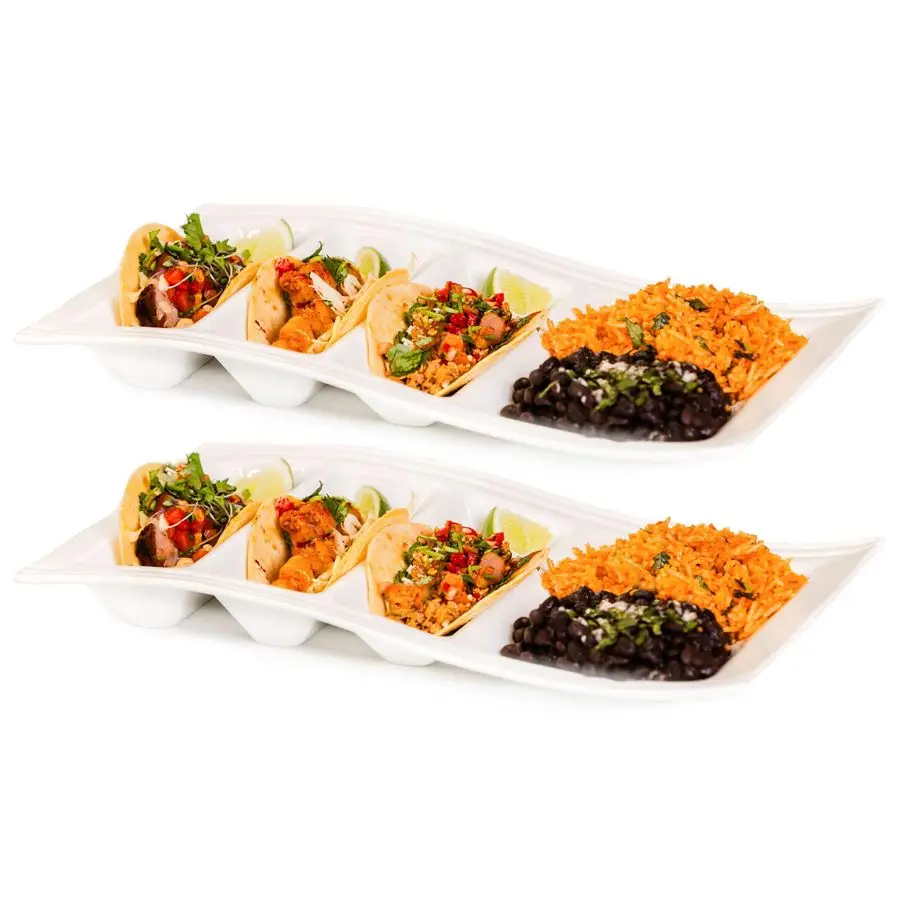 

Taco Serving Plate with Dividers, Stylish China Taco Holder with 3 Slots amp 1 Flat Section, Durable, ScratchResistant Dinner Di