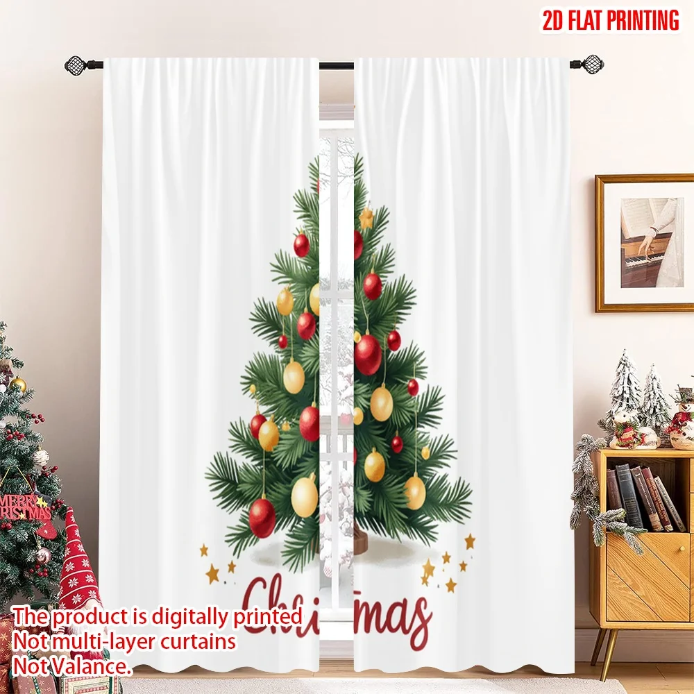 

2pcs 2D flat printing Merry Christmas Party Curtains Christmas Tree Ornaments Glitter Polyester Fabric Without Electricity