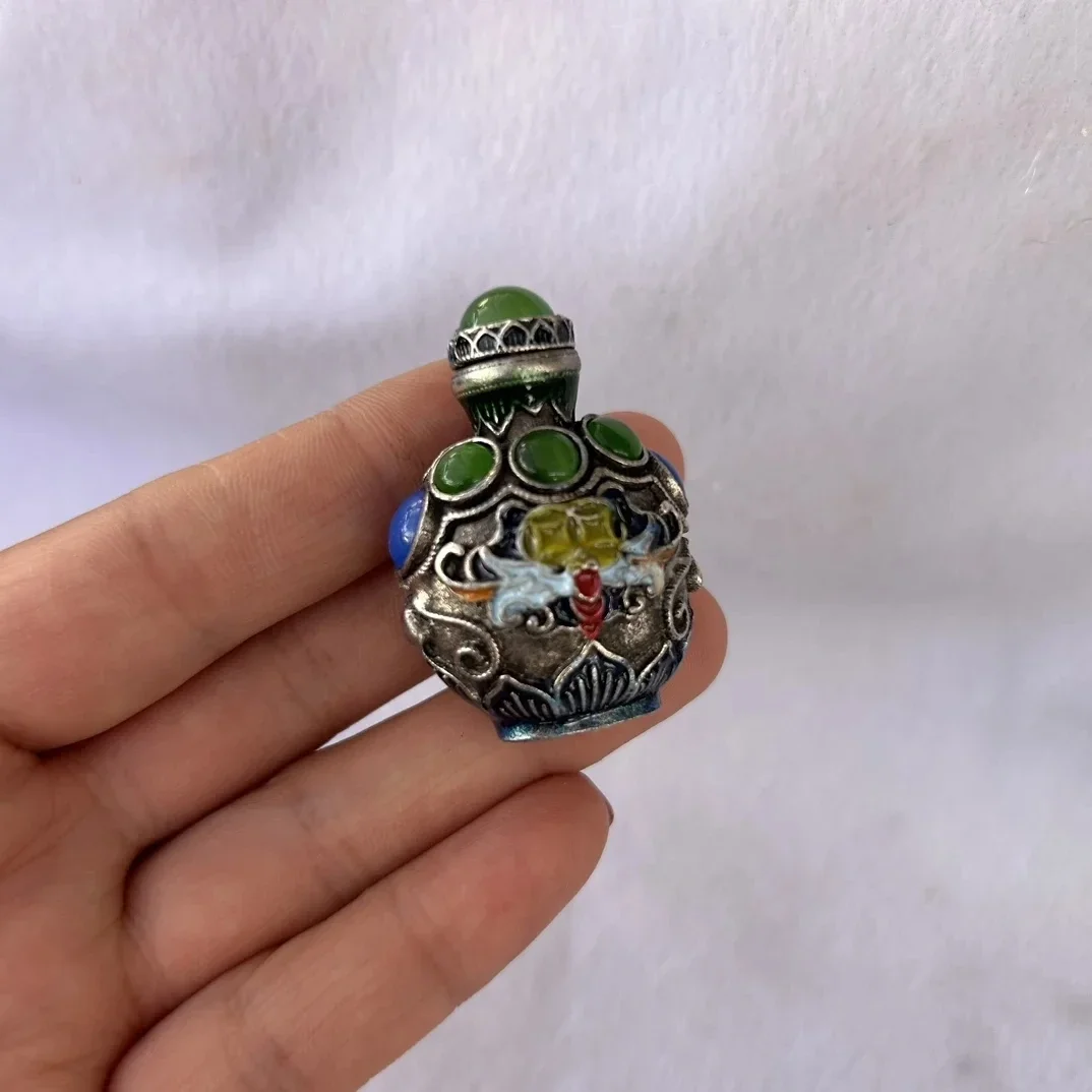 Vintage Collection Tibetan Silver Cloisonné Snuff Bottle
