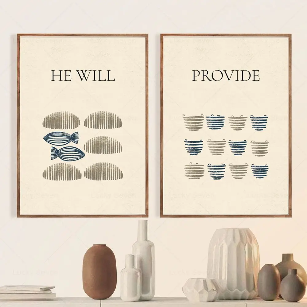 Jesus Inspiration Bible Wall Art Poster He Will Provide Jesus Feeds the 5000 Canvas Painting Prints for Living Room Home Decor