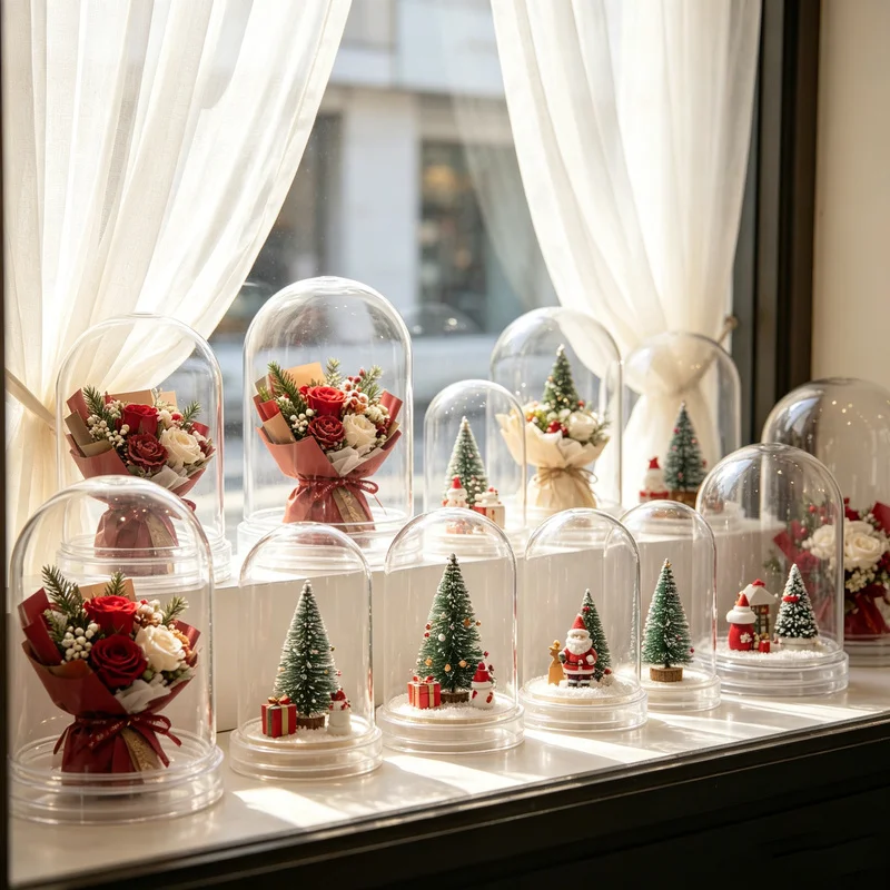 5Pcs Plastic Bell Dust Cover, Clear Dome Display Container with Threaded Base for Crafts Ornaments Desktop Home Decoration