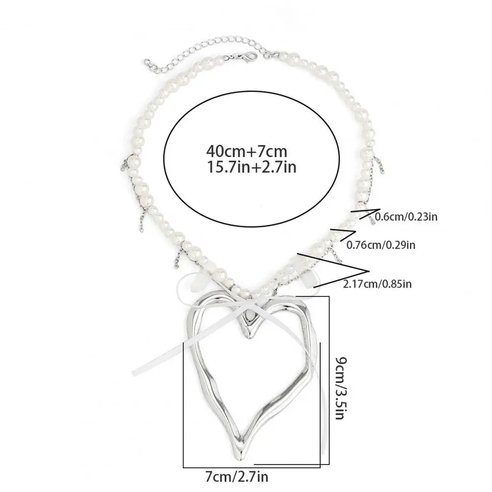 Layered Necklace Set Teen Girls Starter Necklace Women’s Faux Pearl Necklace with Big Heart Pendant Hollow Chain for Parties