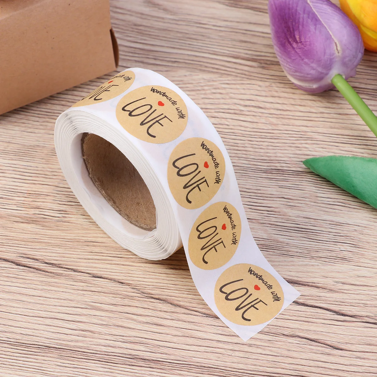 

500 Sheets Adhesive Stickers Kraft Paper Stickers H made Love Kraft Paper Labels Gift Bag Decorations Notebook