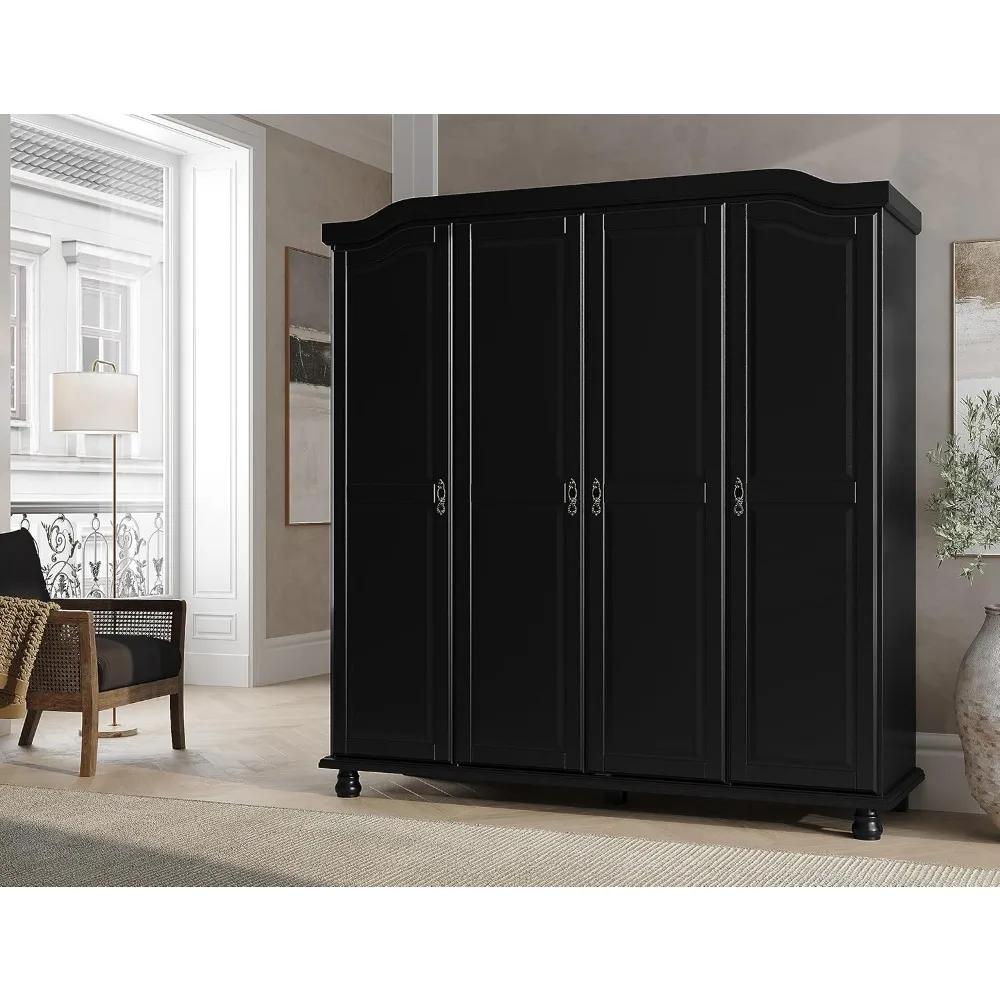 

100% solid wood 4-door wardrobe, black, 22.25 "D x 72.25" W x 76.5 "H Renewable and environmentally friendly wood