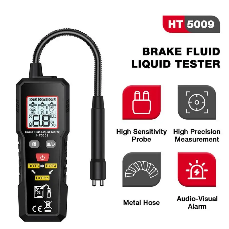 

Digital Brake Fluid Tester Auto Car Brake Oil Moisture Detector DOT3/DOT4/DOT5.1 with Backlight Flexible Probe Brake Oil Tester