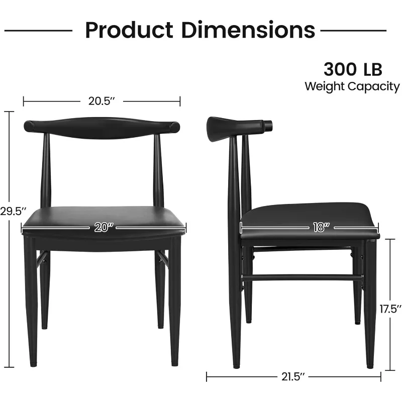 ชุดเก้าอี้ทานข้าว 6 ตัว สไตล์โมเดิร์นกลางศตวรรษ หุ้มหนัง พร้อมพนักพิงไร้แขนและขาโลหะ สำหรับห้องครัว รูปทรงตัวแอล