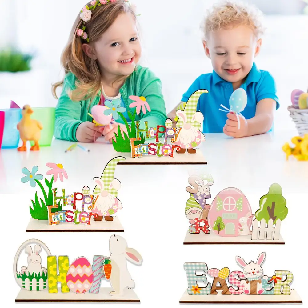 

Easter Bunny Table Decoration Wooden Sign Easter Spring Egg Flower Ornament Dining Room Tabletop Decoration 2025 Party Decor