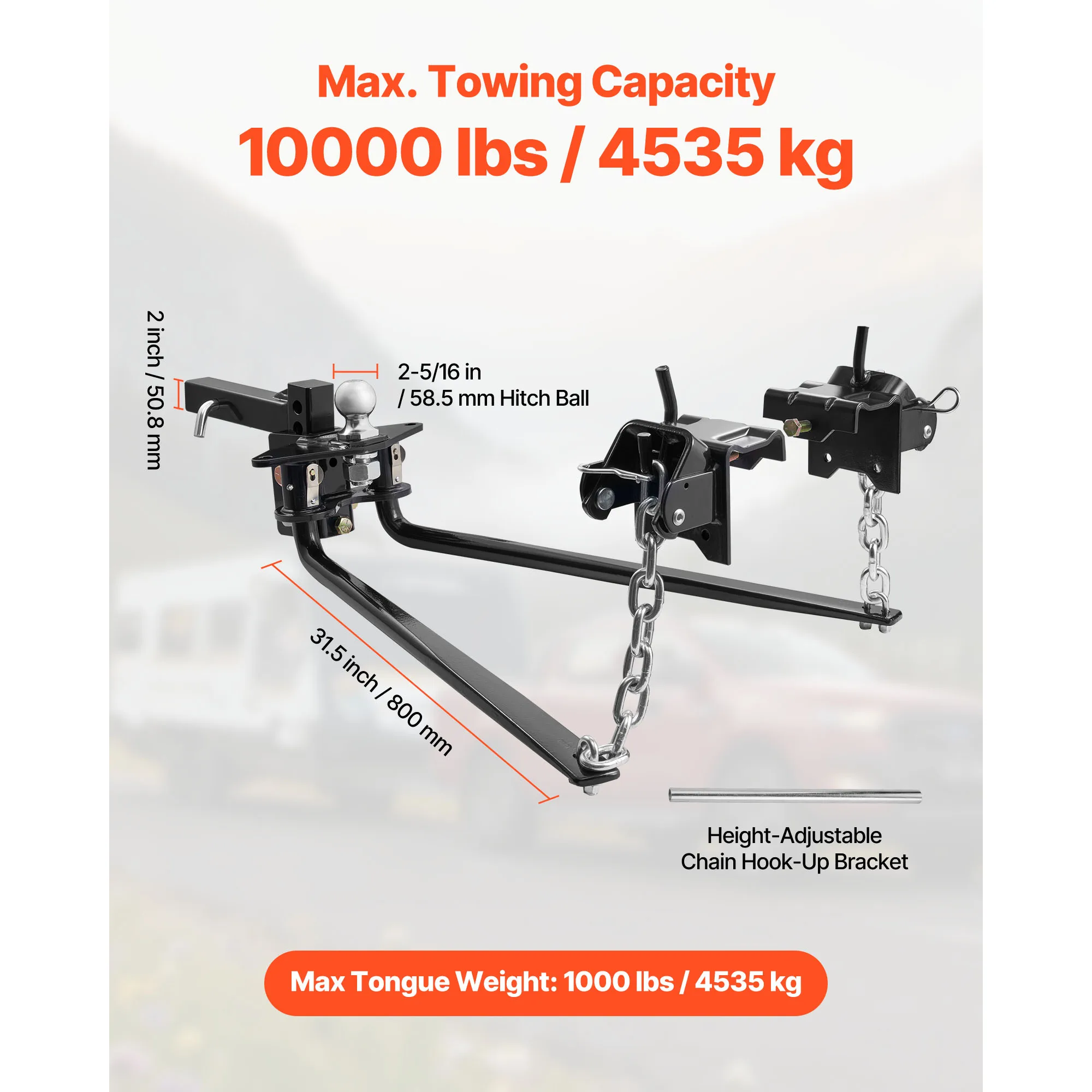 SucceBuy Weight Distribution Hitch 10000 lbs Max Towing with 2 inch Shank & 2-5/16 inch Ball Load Leveling Hitch for Trailers