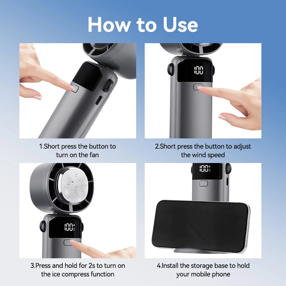 مروحة USB صغيرة 5 سرعات ضغط الجليد مروحة تبريد الهواء متعددة الوظائف سطح المكتب المحمولة مروحة يدوية قابلة للطي معلقة الرقبة مروحة