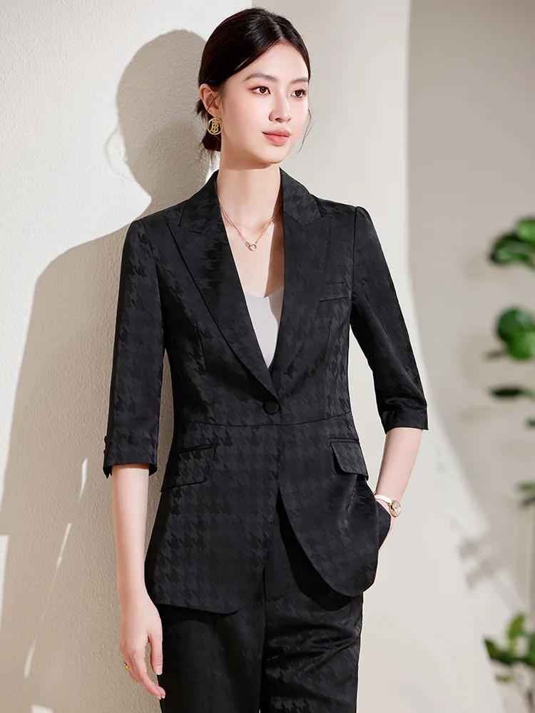 Design Acetate Suit Jacket Women's Thin Summer2024New Goddess Temperament Fashion Wide Leg Pants Business Suit