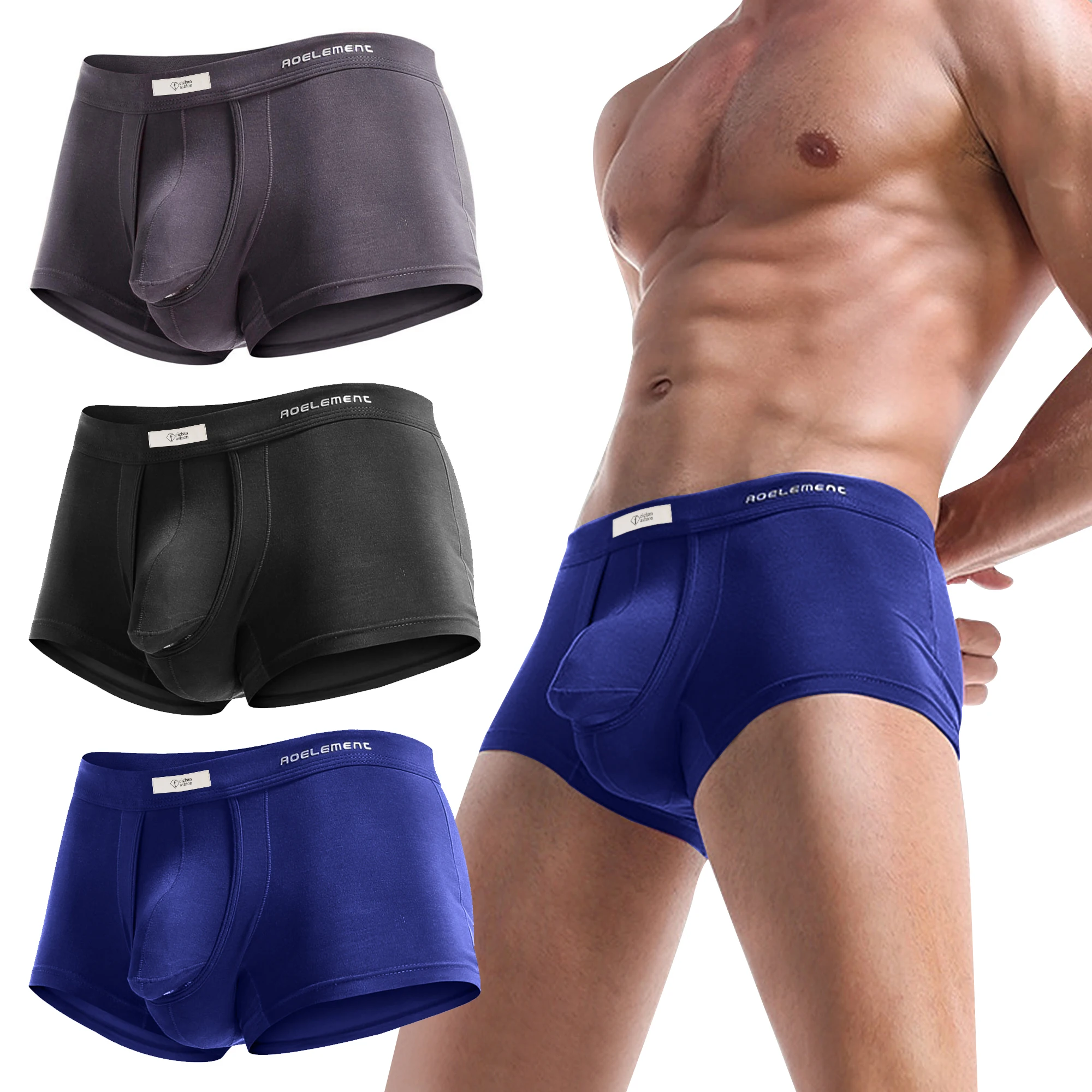 Men\'s underwear bulge enhancing boxer briefs men breathable elephant nose fly dual pouch upport separation scrotum Physiolog