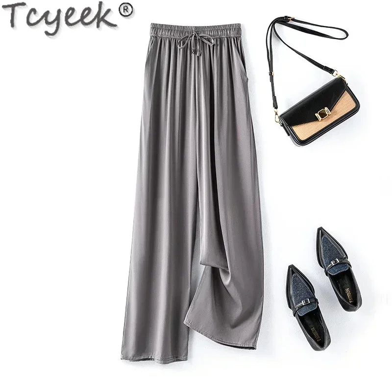 

Tcyeek 93% Mulberry Silk Pants Womans Clothing 2024 Summer Long Pants Wide Leg Pants Women Casual Trousers Pantalones De Mujer