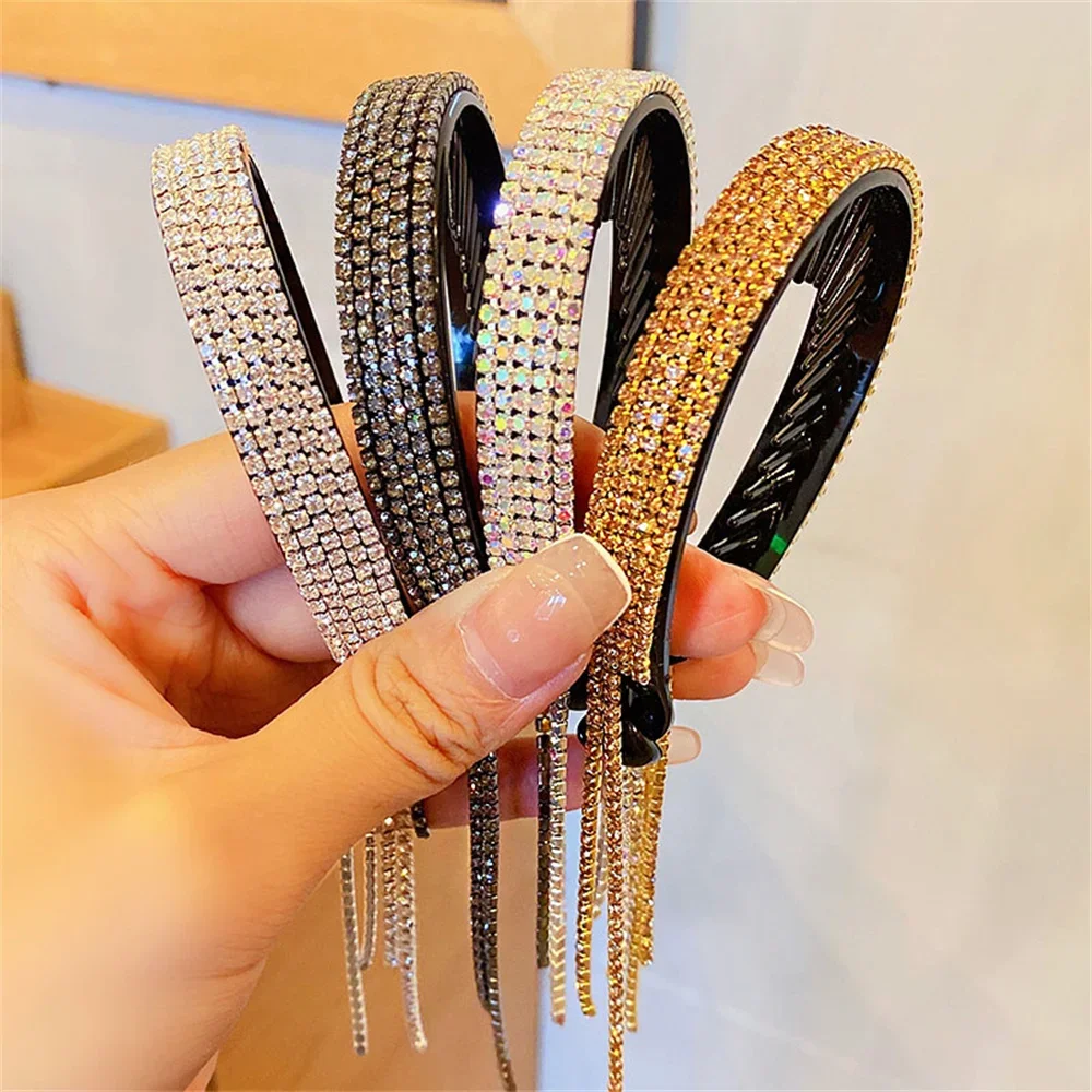 New Fashion Women Luxury Rhinestone  Hair Accessories Tassel Ponytail Hair Claws Lady Sweet Bun Hair Clips Headwear