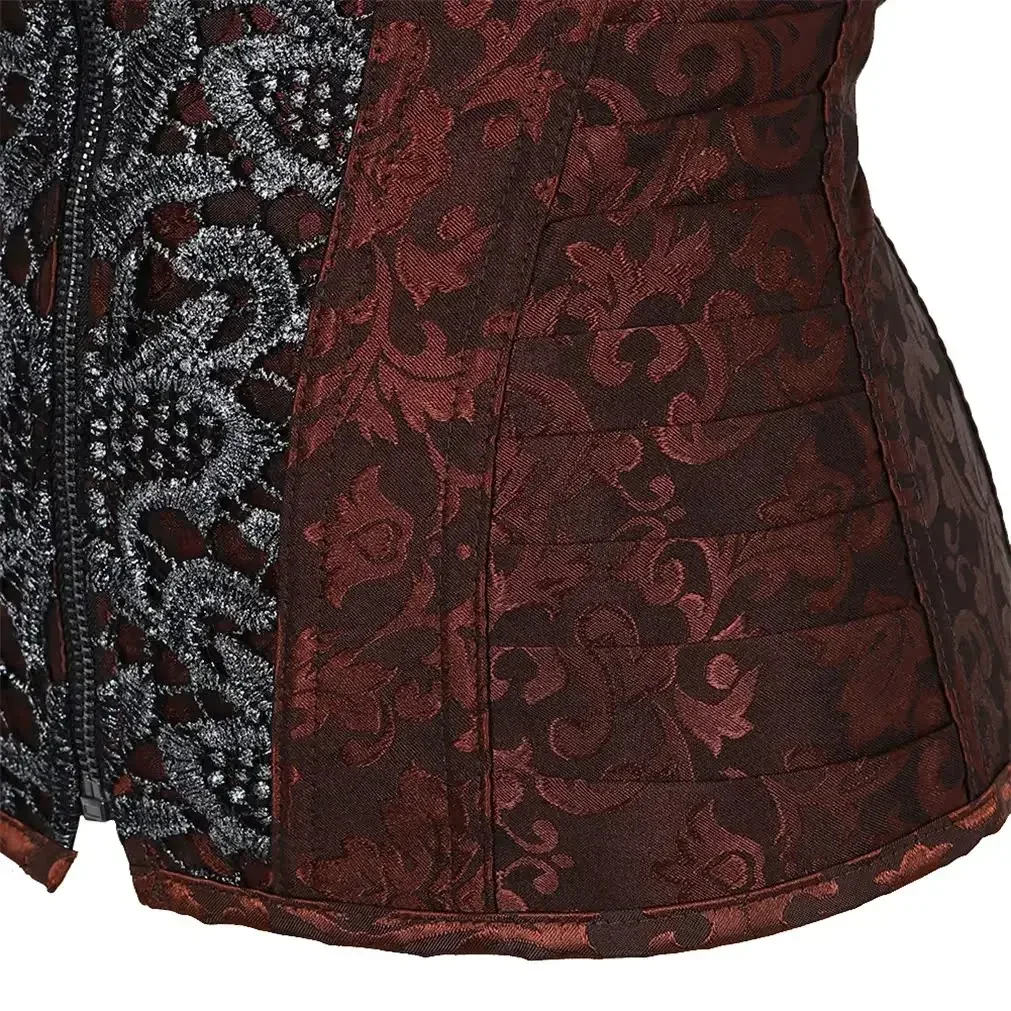 Gothic Corset for Women Lace Up Boned Bustier Floral Pirate Corsets Zip Up Basque Korsett Burlesque Clubwear Carnival Costumes
