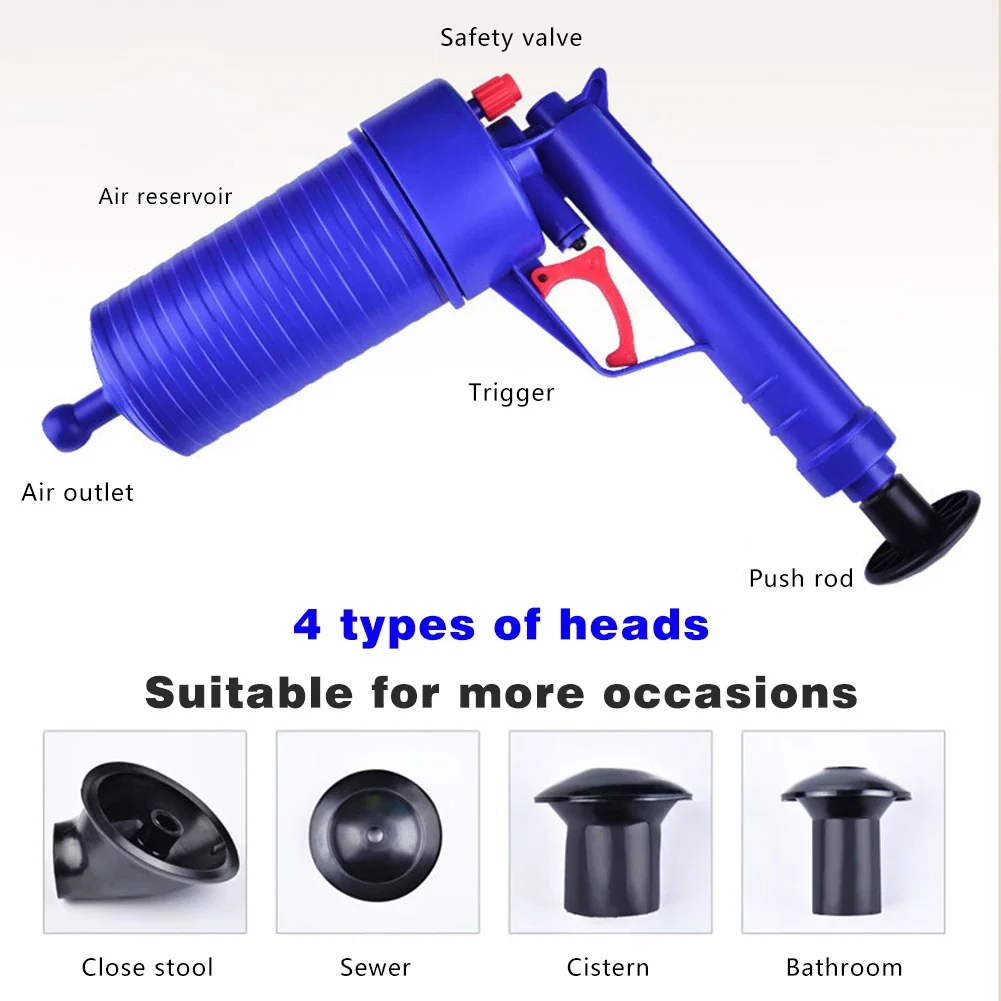 High Pressure Air Power Drain Blaster Gun Powerful Manual Sink Plunger Opener Cleaner Pump for Toilets Showers for Bathroom