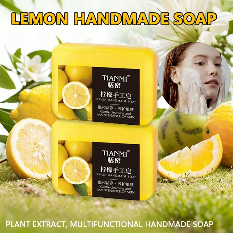 2PCS Lemon Handmade Soap, Moisturizing and Cleaning, Suitable for All Skin Types, Can Be Used by Both Men and Women,