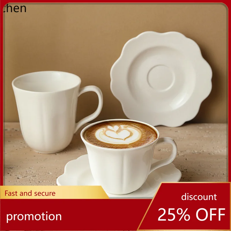 

ZML Simple and Elegant Petal Ceramic Mug Coffee Cup Afternoon Tea Cup and Saucer Set