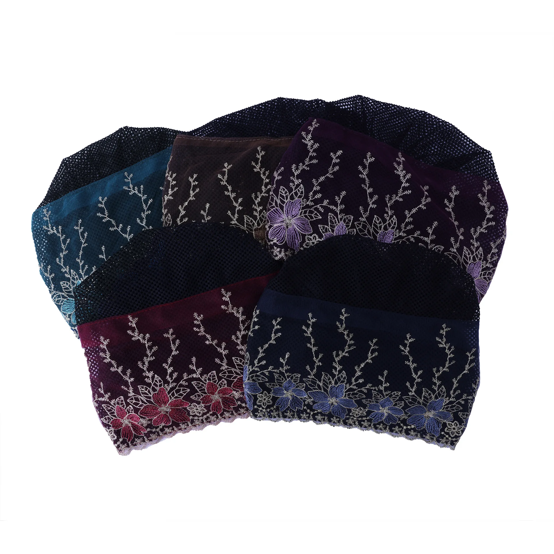 

Женский мусульманский кружевной внутренний хиджаб, шляпа с вышивкой, капот, цветок, тюрбан, шапочки, химиотерапия, головной платок от выпадения волос, исламская повязка на голову, тюрбан