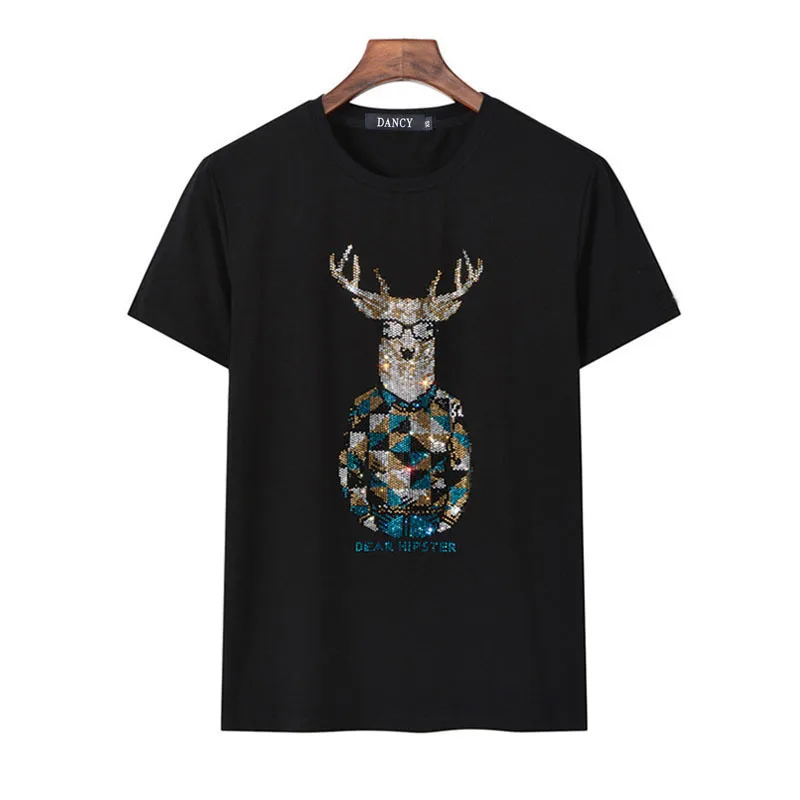 

Plus Size T Shirt Women Cartoon Deer Rhinestones Fashion Streetwear O Neck Cotton Ladies Short Sleeve Tshirts Calaveras Camiseta