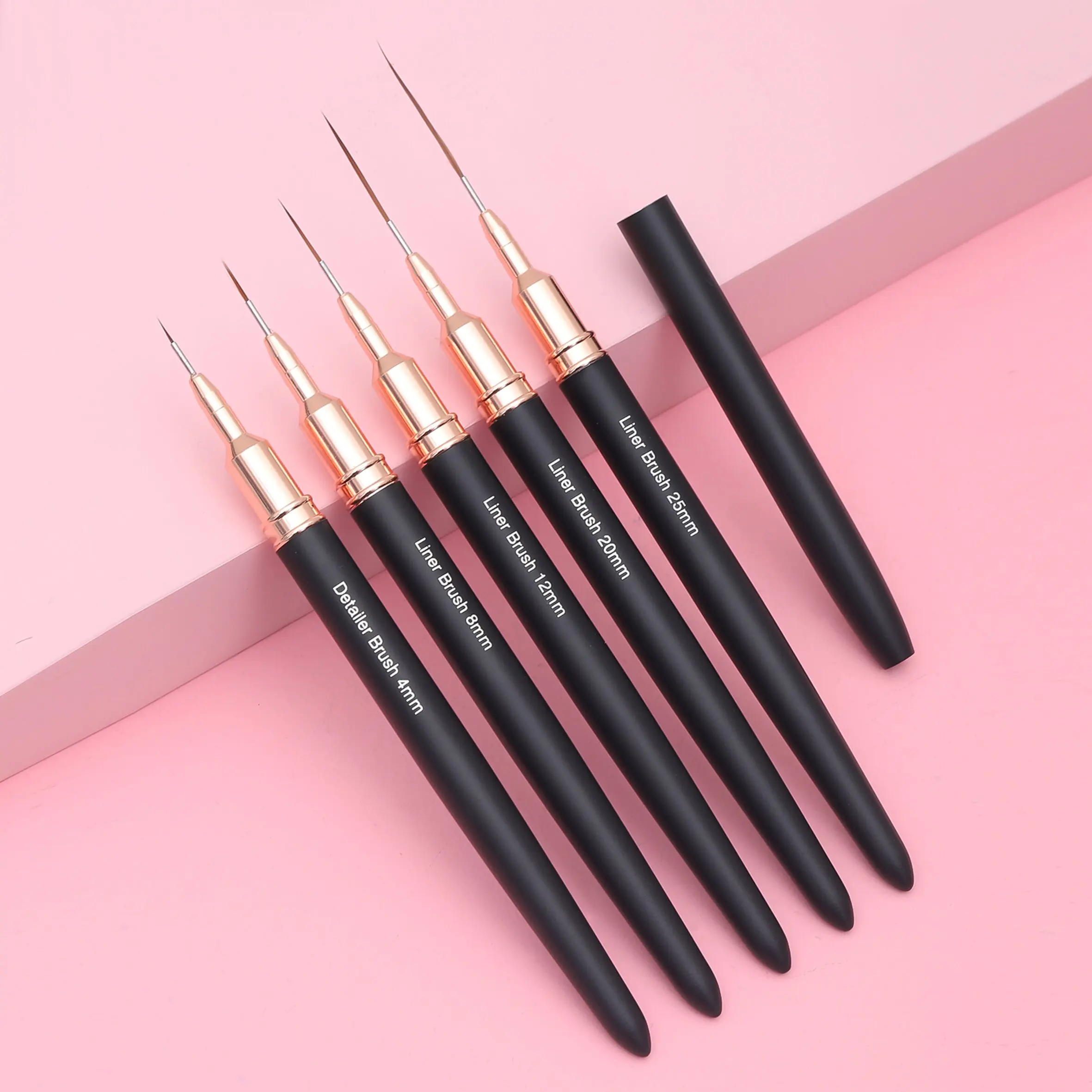 5pcs Black Nail Art Liner Brushes Set Detailer Striping Brush Flower Painting Drawing UV Gel Polish Painting Manicure Tools